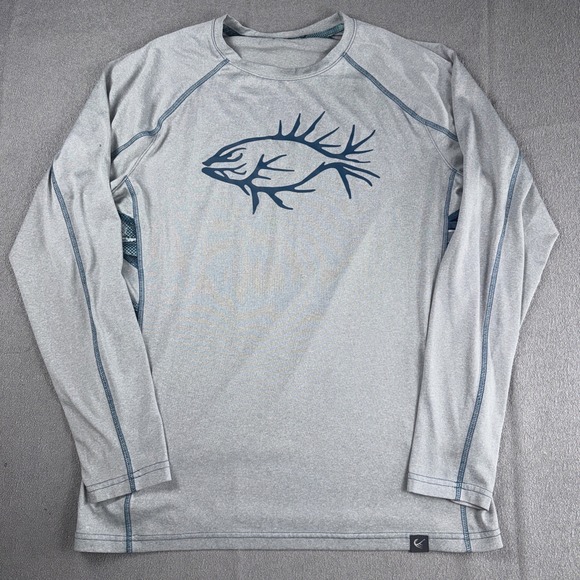 Huk Other - Huk Shirt Mens‎ Medium Gray Performance Fishing Shark Print Long Sleeve